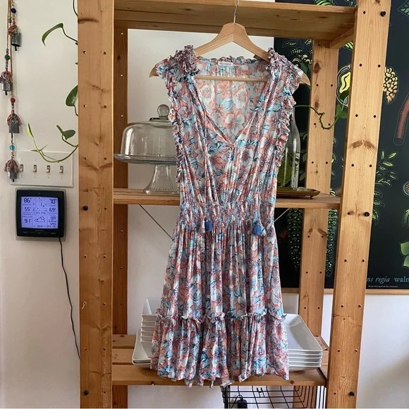 Poupette St. Barth Aqua Dalia Floral Print Triny Smocked Mini Sundress - Picture 7 of 16